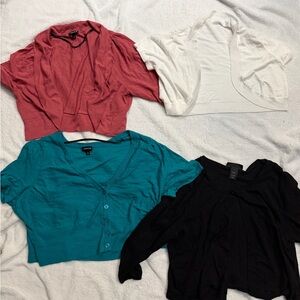 Set of Four Plus Size Shrugs/Cardigans - Torrid, Sofishie, & Lane Bryant